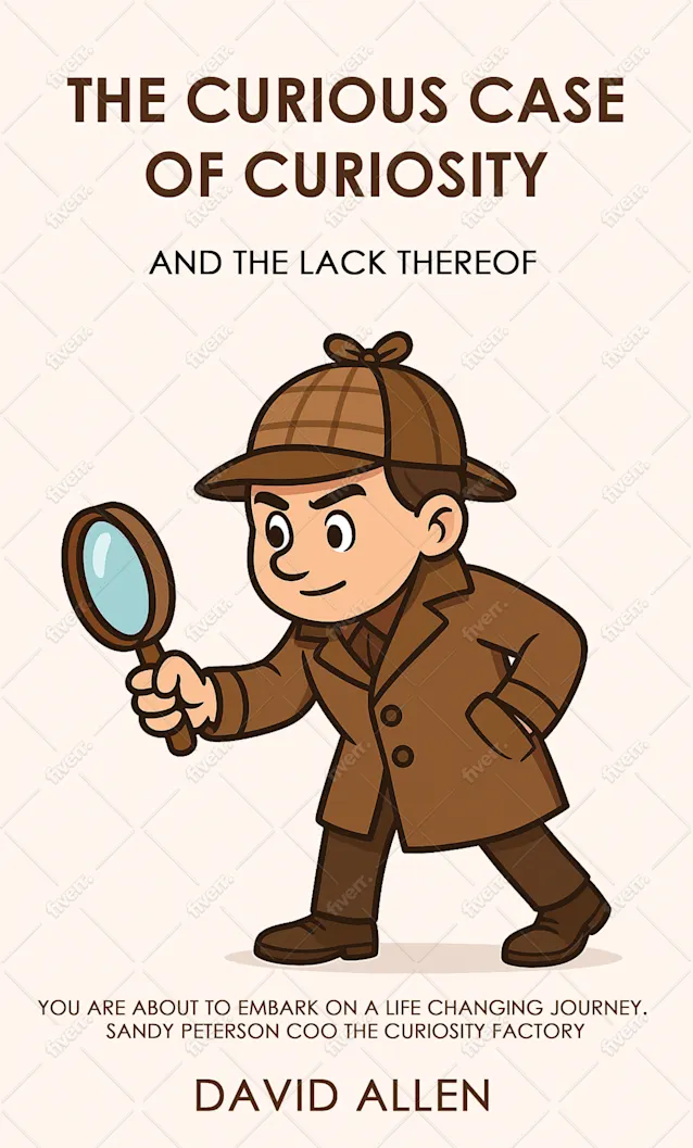 A cartoon detective holds a magnifying glass, representing curiosity. The title, "The Curious Case of Curiosity and the Lack Thereof," suggests exploration themes.